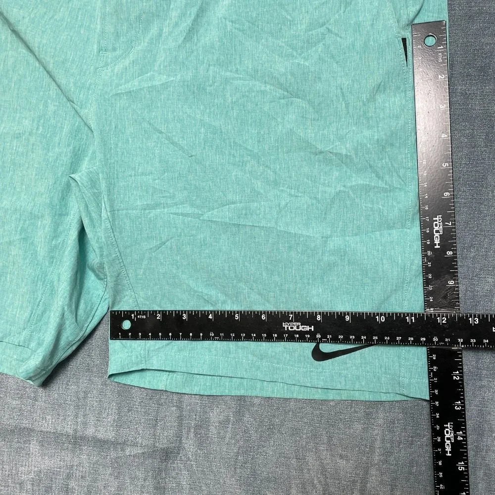 Nike Swim Board Shorts 38 Aqua Green Swoosh Logo Flat Front Slash Pockets Summer